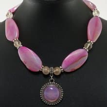 Pink Fuchsia Agate Large Beaded Statement Pendant Necklace Choker Jewelry Gift