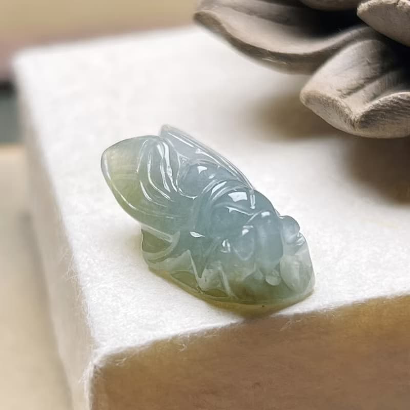 冰種飄黃翡翡翠蟬 | 天然緬甸玉A貨翡翠 | 送禮