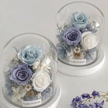 Flora Flower永生花迷你玻璃罩夜燈-愛麗絲藍