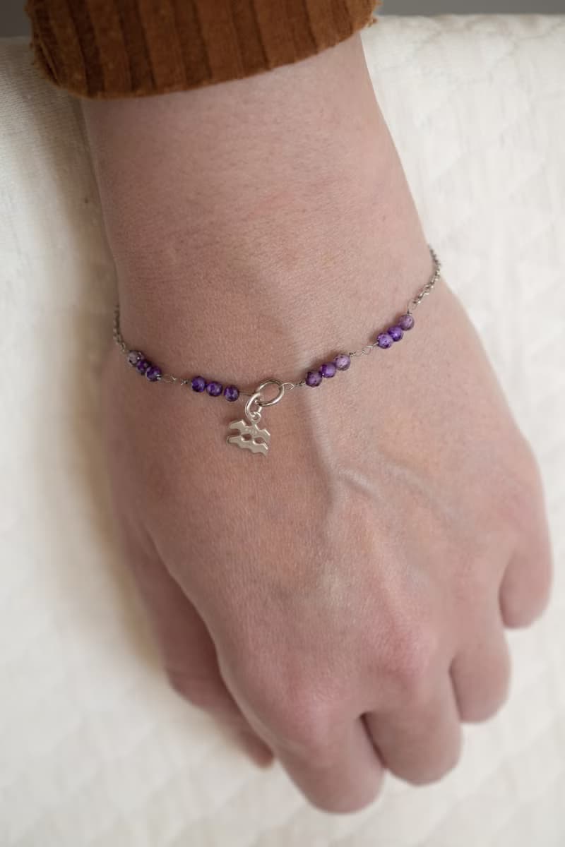 February stone, Aquarius bracelet or necklace, amethyst, silver, birth gem gift