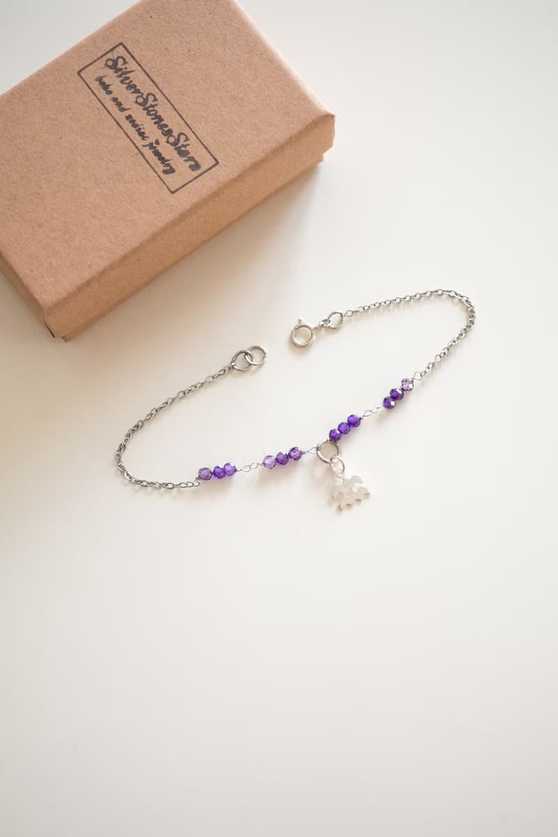February stone, Aquarius bracelet or necklace, amethyst, silver, birth gem gift