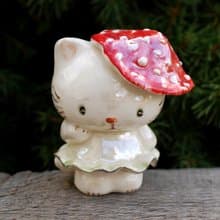Kitty statuette Mushroom Cat Porcelain figurine Funny kitten Small figurine