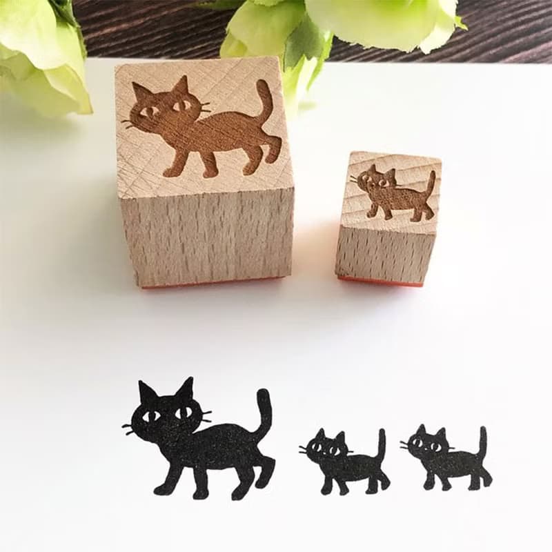 猫の親子がチョコチョコ大行進　はんこ2個セット