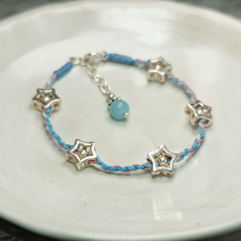 手鍊 星星 925銀飾 蠟線 天河石 藍磷灰石 編織 手環