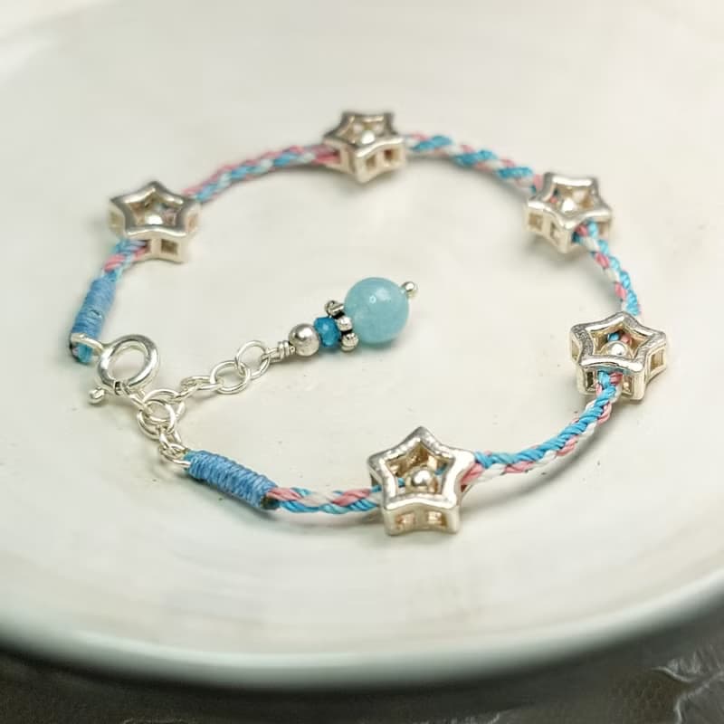 手鍊 星星 925銀飾 蠟線 天河石 藍磷灰石 編織 手環