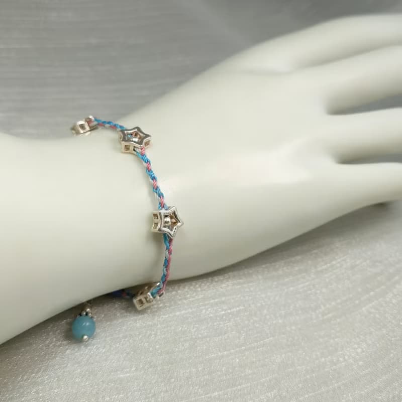 手鍊 星星 925銀飾 蠟線 天河石 藍磷灰石 編織 手環