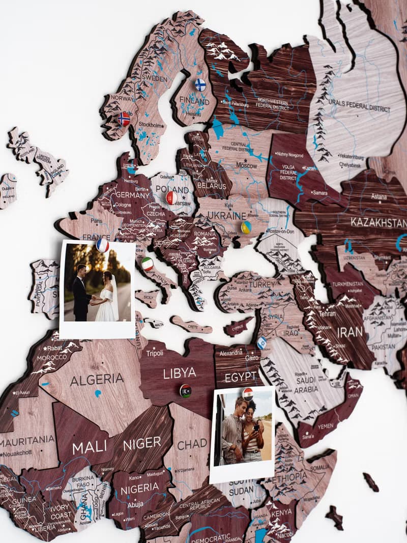 Wood World Map With Borders, Home Decor, Anniversary Gift for Couple