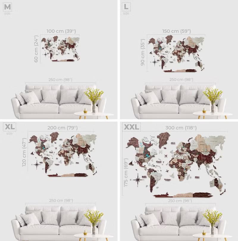 Wood World Map With Borders, Home Decor, Anniversary Gift for Couple