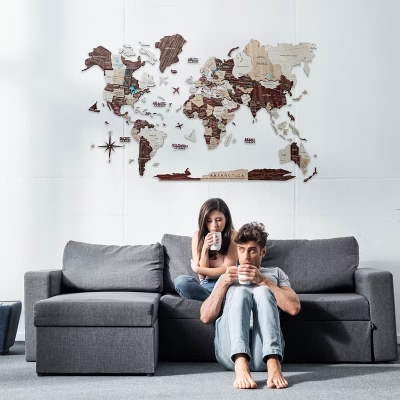 Wood World Map With Borders, Home Decor, Anniversary Gift for Couple