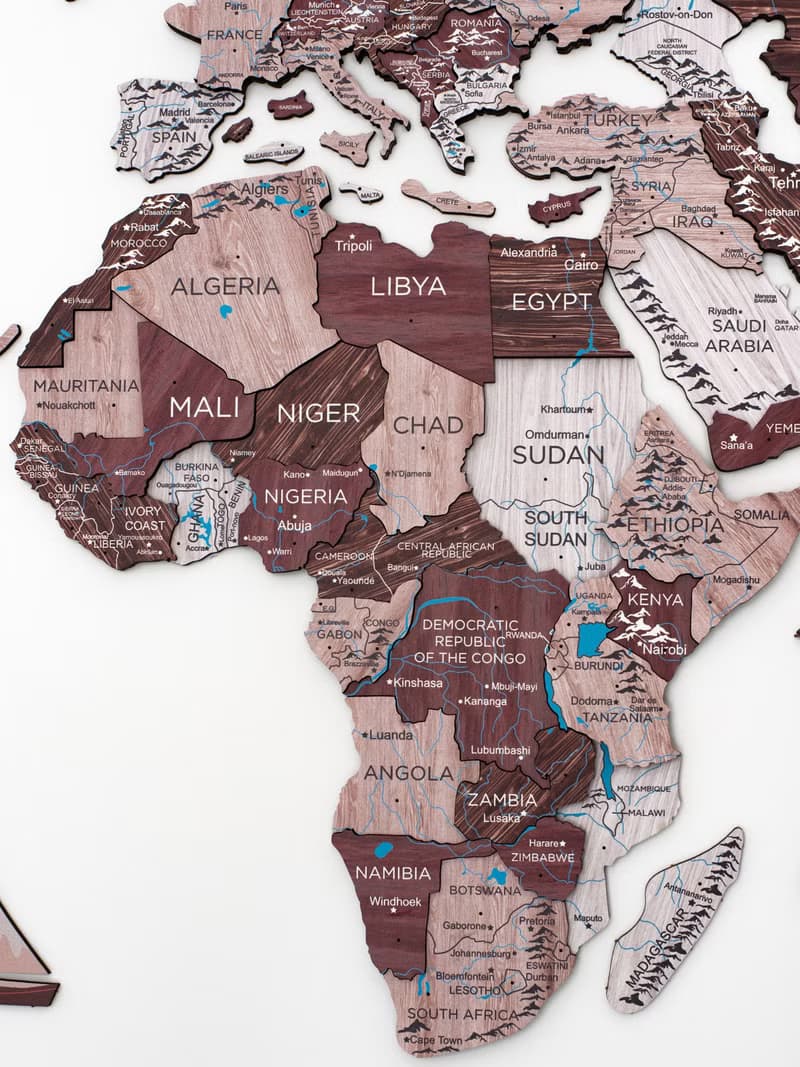 Wood World Map With Borders, Home Decor, Anniversary Gift for Couple