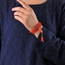 精品天然四川南紅手鏈 繞手3圈 柿子紅 搭配天然南紅貔貅