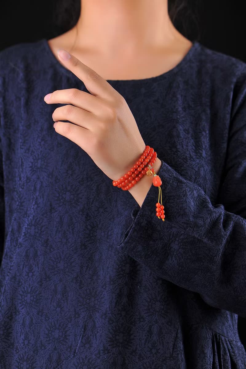 精品天然四川南紅手鏈 繞手3圈 柿子紅 搭配天然南紅貔貅