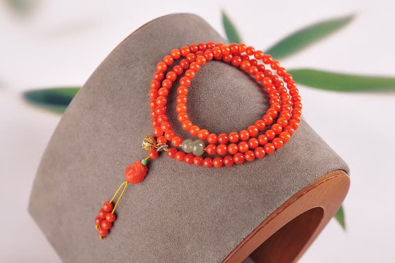 精品天然四川南紅手鏈 繞手3圈 柿子紅 搭配天然南紅貔貅