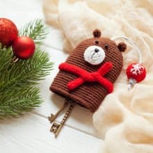 Crochet Pattern Bear with Christmas Tree Ball Key Cover - Digital Item