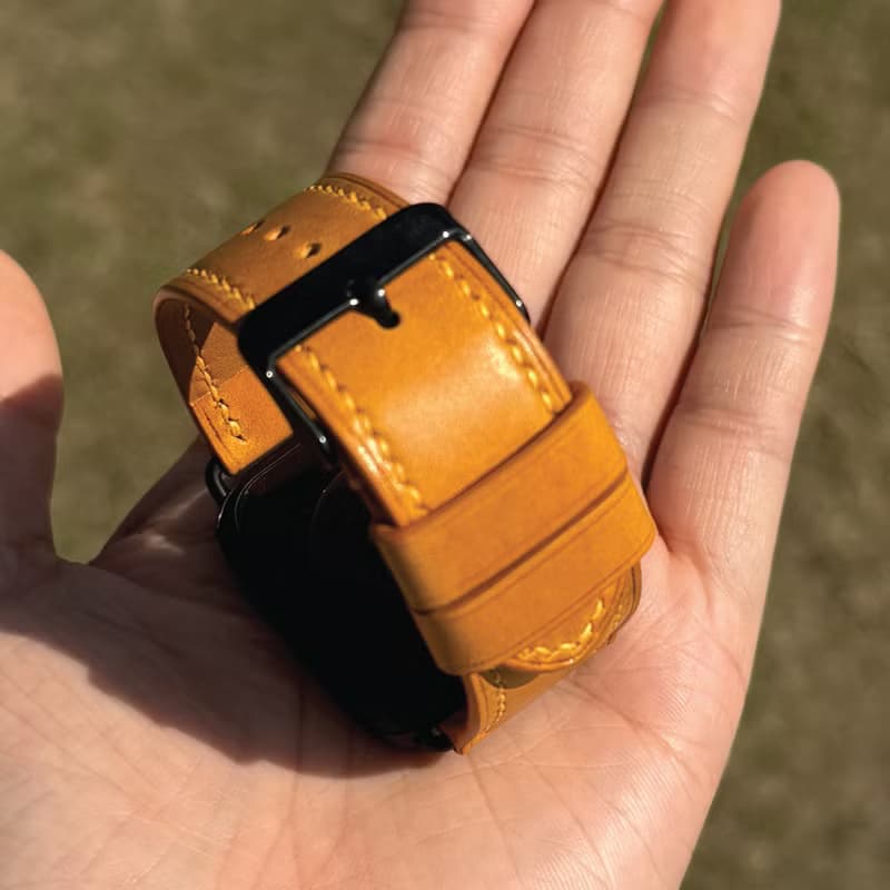 【AppleWatch錶帶】黃色植鞣牛皮/法國防汗皮/意大利皮革