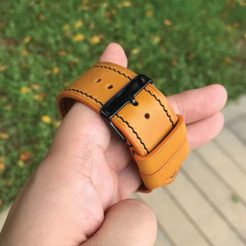 【AppleWatch錶帶】黃色植鞣牛皮/法國防汗皮/意大利皮革