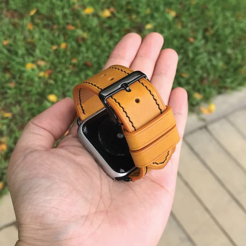 【AppleWatch錶帶】黃色植鞣牛皮/法國防汗皮/意大利皮革