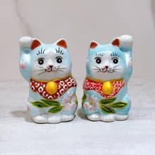 【富貓一對】日本九谷燒招財貓 | 青華盛 2號 一對