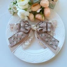 彈夾-獨家花邊蕾絲蝴蝶結髮夾-可可色