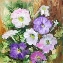 Petunia Flowers Original Oil Painting Garden Floral Wall Art Gift 手工油畫 油畫原作