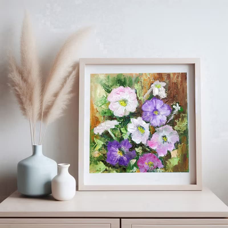 Petunia Flowers Original Oil Painting Garden Floral Wall Art Gift 手工油畫 油畫原作