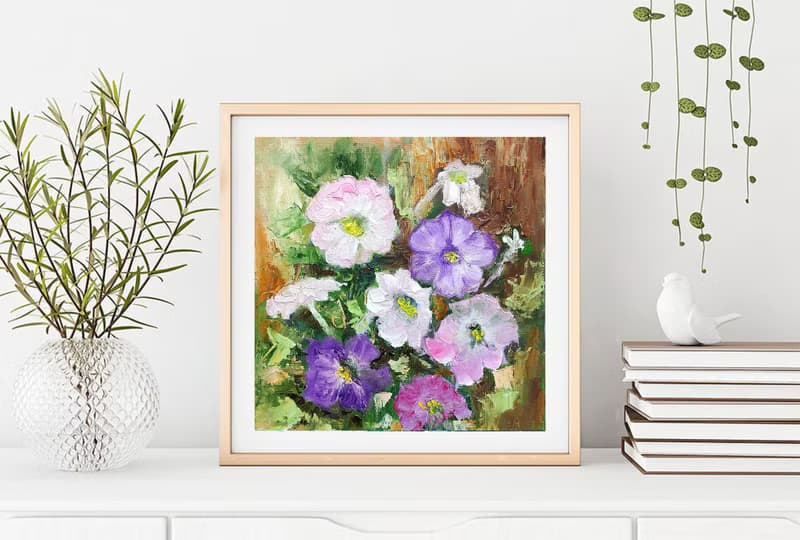 Petunia Flowers Original Oil Painting Garden Floral Wall Art Gift 手工油畫 油畫原作