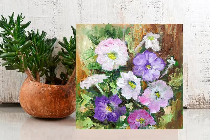 Petunia Flowers Original Oil Painting Garden Floral Wall Art Gift 手工油畫 油畫原作