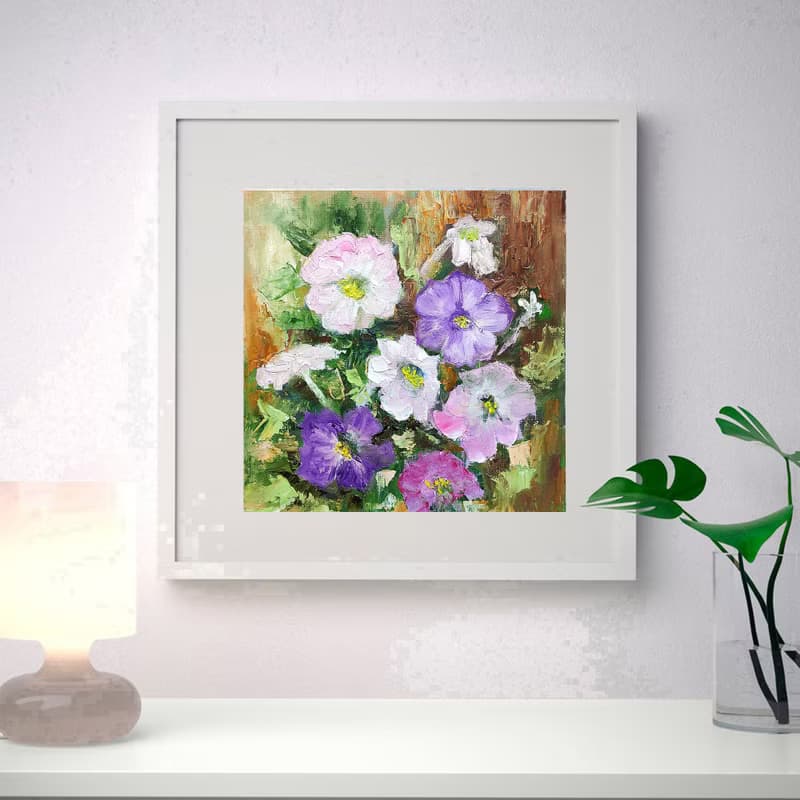 Petunia Flowers Original Oil Painting Garden Floral Wall Art Gift 手工油畫 油畫原作