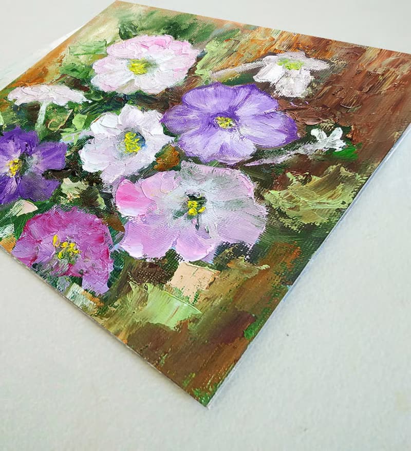 Petunia Flowers Original Oil Painting Garden Floral Wall Art Gift 手工油畫 油畫原作