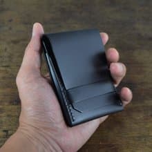 義大利協會認証植鞣革黑色手縫個性短夾/卡夾/錢夾/皮夾