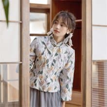 莫蘭迪色系 優質織錦緞提花碎花秋冬外套 新中式中秋春節改良上衣