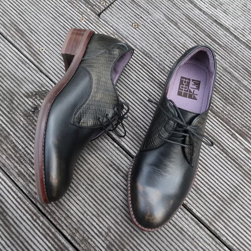【經典零時差】真皮牛皮、蕾絲馬毛三眼綁帶木跟德比鞋DERBY