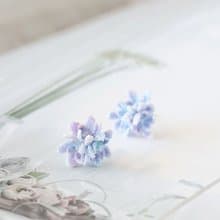 萬華鏡 繡球花 耳針/耳夾 紫藍 人手染色編織花 細工微鉤 附軟墊