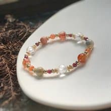 紅膠花、阿拉善、白水晶 天然石手鍊