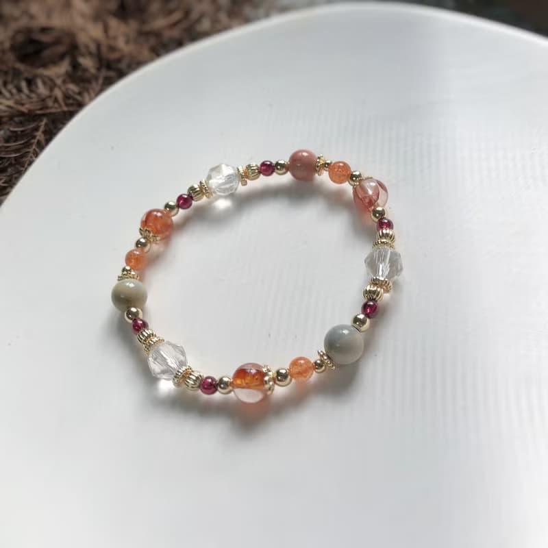 紅膠花、阿拉善、白水晶 天然石手鍊