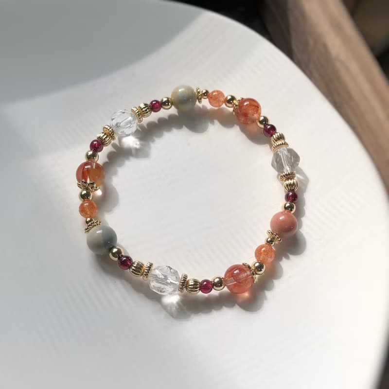 紅膠花、阿拉善、白水晶 天然石手鍊