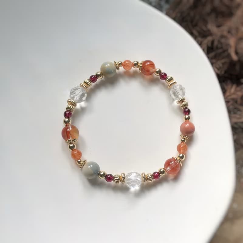 紅膠花、阿拉善、白水晶 天然石手鍊