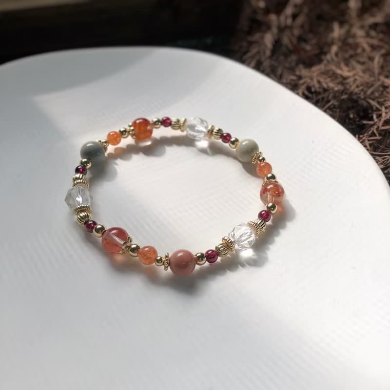 紅膠花、阿拉善、白水晶 天然石手鍊