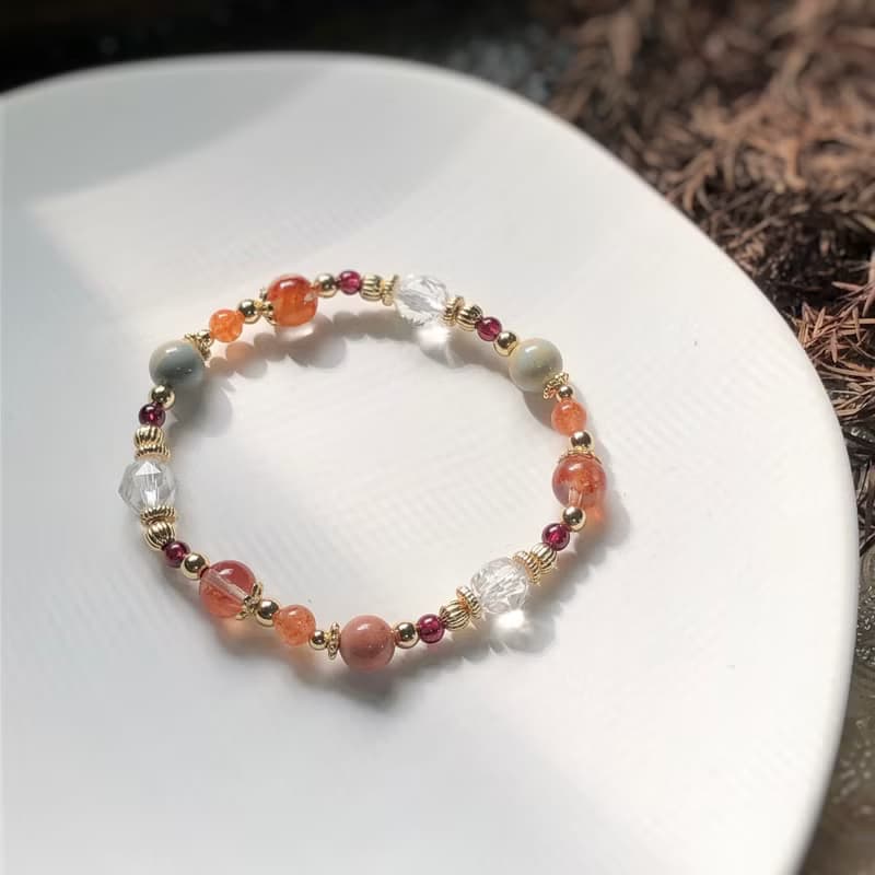 紅膠花、阿拉善、白水晶 天然石手鍊