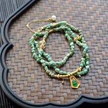 天然原礦隨型綠松石項鏈搭配銀鑲翡翠葫蘆吊墜項鏈 氣質輕奢項鏈