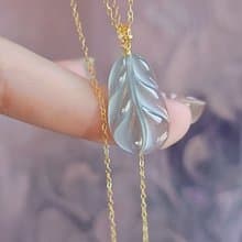 一夜暴富|純18k金仙氣高冰玻藍剛葉子|A貨翡翠藍翡吊墜項鍊