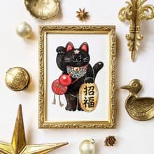 2L 黒招き猫 アートプリント/イラスト複製画