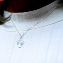 月亮石喵星人粉肉球 925 純銀 鎖骨項鍊 Cat paw shape moonstone 925 silver necklace