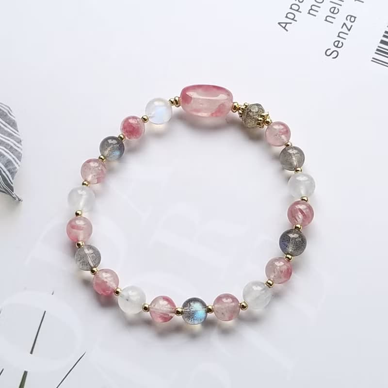 桃花好人緣~櫻花雨薔薇輝月光石拉長石手鍊