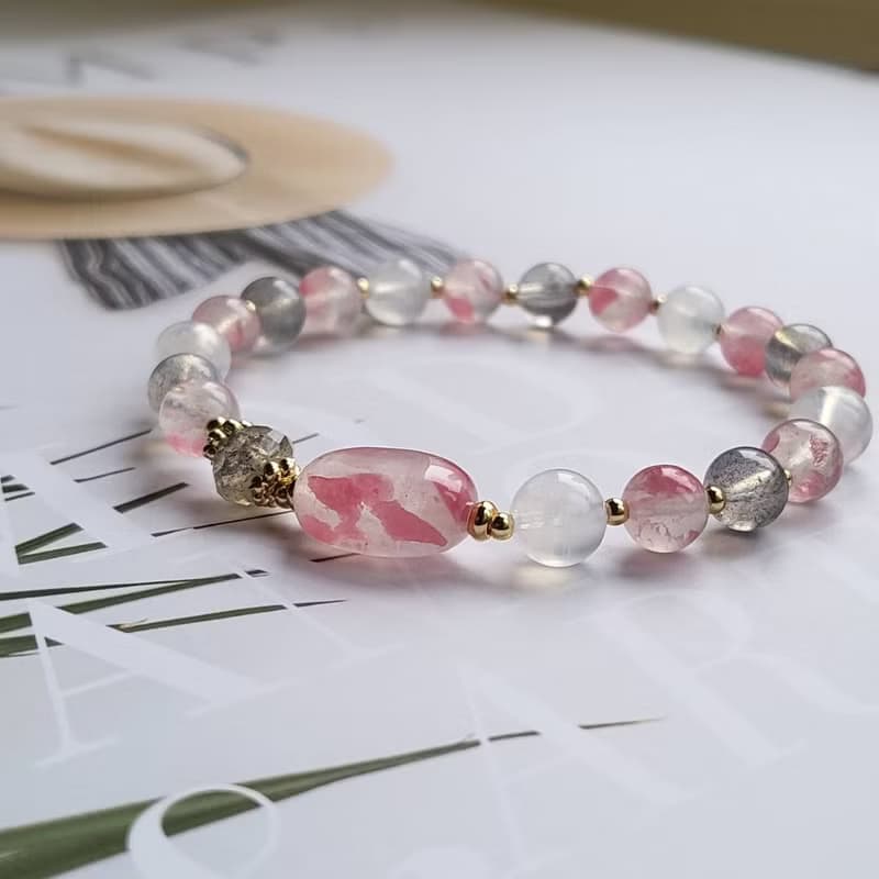 桃花好人緣~櫻花雨薔薇輝月光石拉長石手鍊