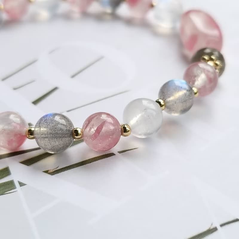 桃花好人緣~櫻花雨薔薇輝月光石拉長石手鍊