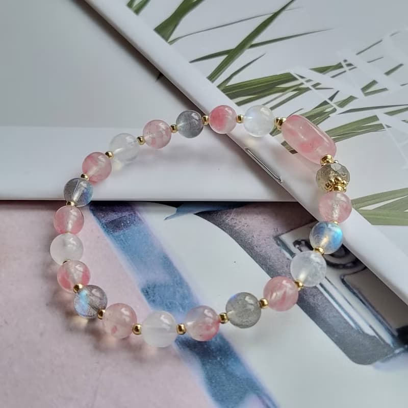 桃花好人緣~櫻花雨薔薇輝月光石拉長石手鍊