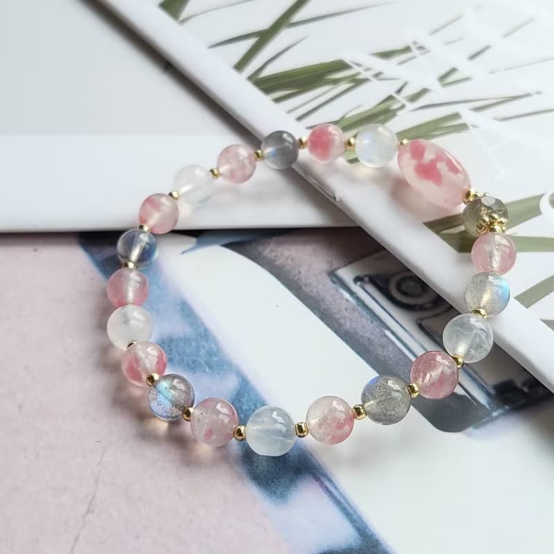 桃花好人緣~櫻花雨薔薇輝月光石拉長石手鍊