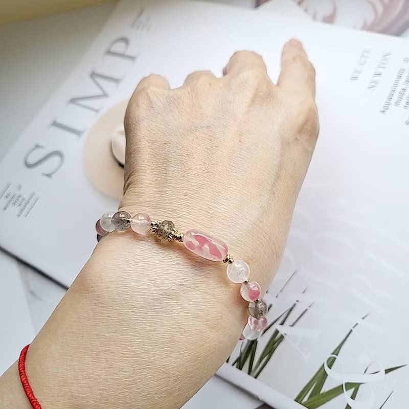 桃花好人緣~櫻花雨薔薇輝月光石拉長石手鍊