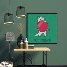 歡樂小白貓 - Xmas/禮物/節慶/慶祝/掛畫/裝飾/新居落成/貓咪